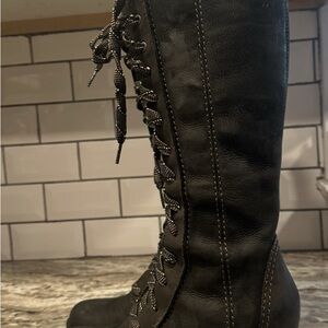 Black Lace-Up Knee-High Boots